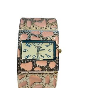 Montres de Fleur Vintage Pink Enameled Cuff Wristwatch Working See Video NH